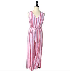 Emma & Michele Women's Jumpsuit V-neck Tie Waist White Red Stripes Size XL